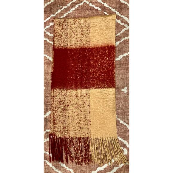 Boho Hippie Knit Striped Scarf Tan Red Soft Comfy Warm - Picture 7 of 11
